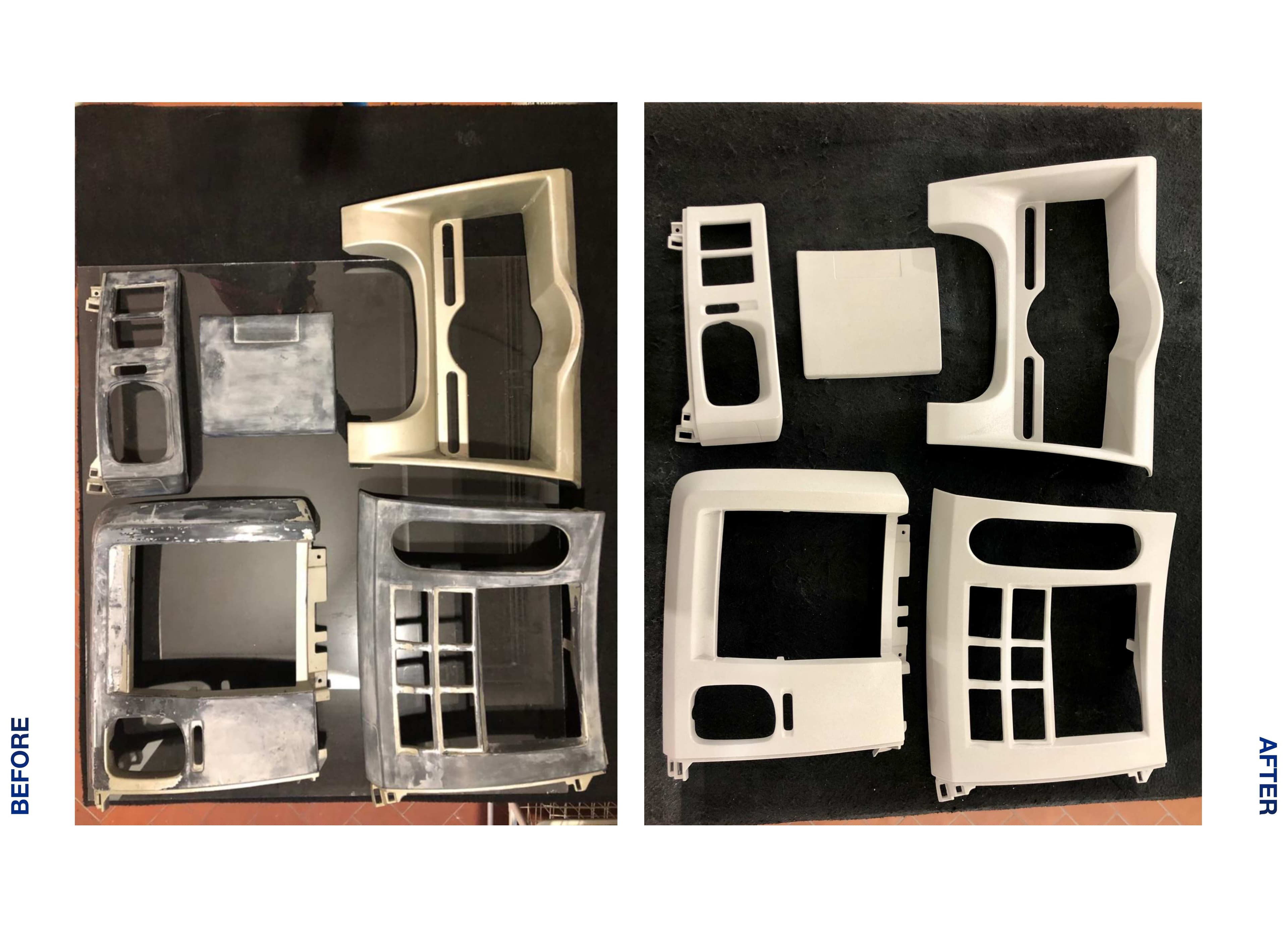 Before and after center console restoration